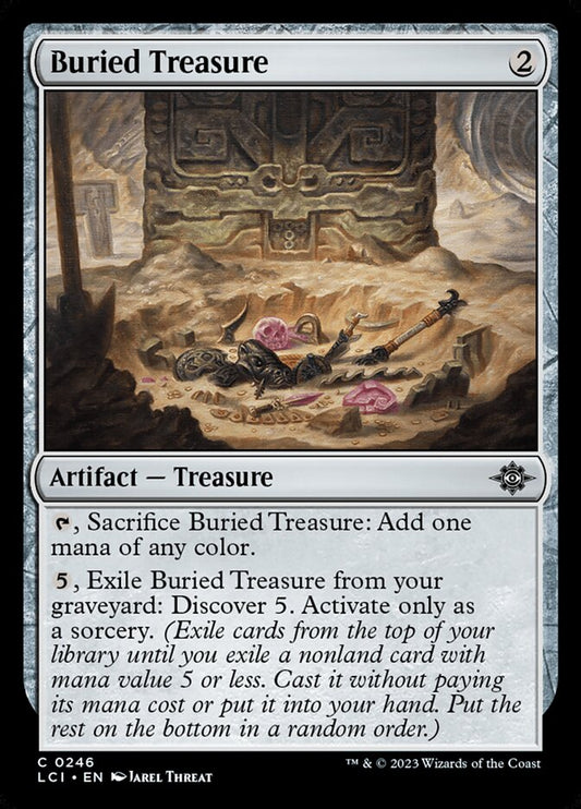 This Is An Image Of The Magic The Gathering Card Buried Treasure From The Set The Lost Caverns of Ixalan - Designed By Artist Jarel Threat