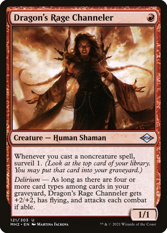 This Is An Image Of The Magic The Gathering Card Dragon's Rage Channeler From The Set Modern Horizons 2 - Designed By Artist Martina Fačková