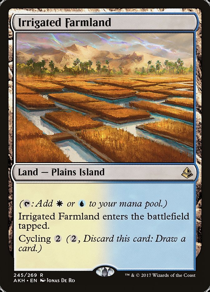 This Is An Image Of The Magic The Gathering Card Irrigated Farmland From The Set Tarkir: Dragonstorm Commander - Designed By Artist Jonas De Ro