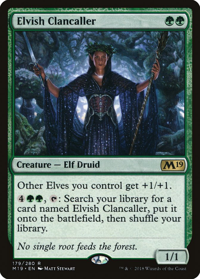 This Is An Image Of The Magic The Gathering Card Elvish Clancaller From The Set Core Set 2019 - Designed By Artist Matt Stewart