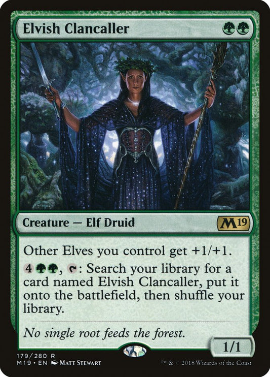 This Is An Image Of The Magic The Gathering Card Elvish Clancaller From The Set Core Set 2019 - Designed By Artist Matt Stewart