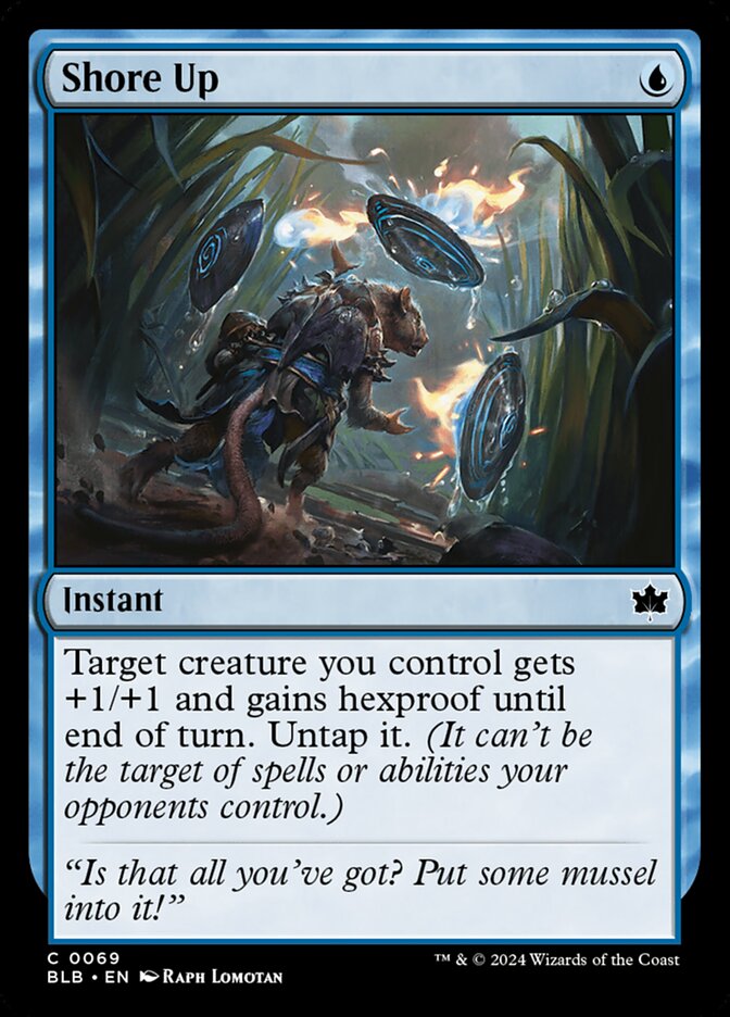 This Is An Image Of The Magic The Gathering Card Shore Up From The Set Bloomburrow - Designed By Artist Raph Lomotan
