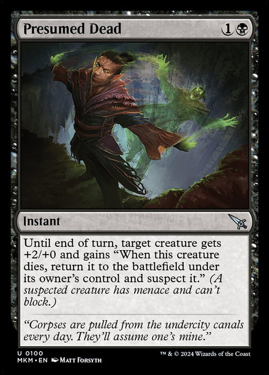 This Is An Image Of The Magic The Gathering Card Presumed Dead From The Set Murders at Karlov Manor - Designed By Artist Matt Forsyth