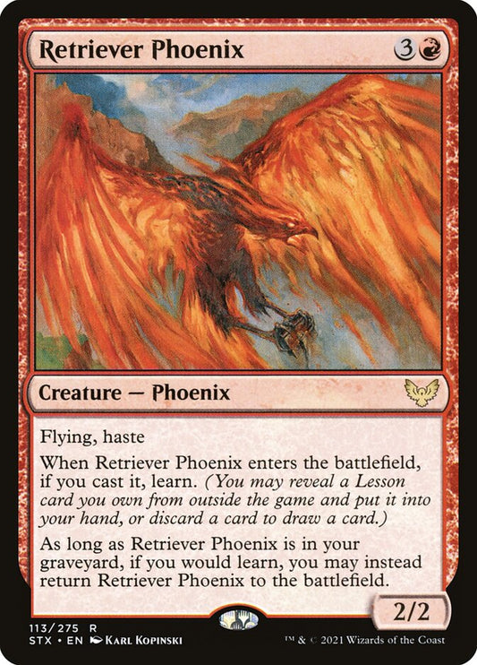 This Is An Image Of The Magic The Gathering Card Retriever Phoenix From The Set Strixhaven: School of Mages - Designed By Artist Karl Kopinski