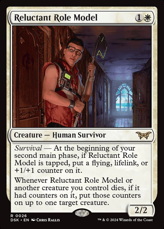 This Is An Image Of The Magic The Gathering Card Reluctant Role Model From The Set Duskmourn: House of Horror - Designed By Artist Chris Rallis