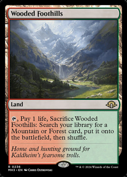 This Is An Image Of The Magic The Gathering Card Wooded Foothills From The Set Modern Horizons 3 - Designed By Artist Chris Ostrowski