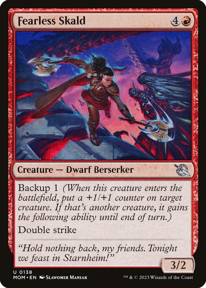 This Is An Image Of The Magic The Gathering Card Fearless Skald From The Set March of the Machine - Designed By Artist Slawomir Maniak