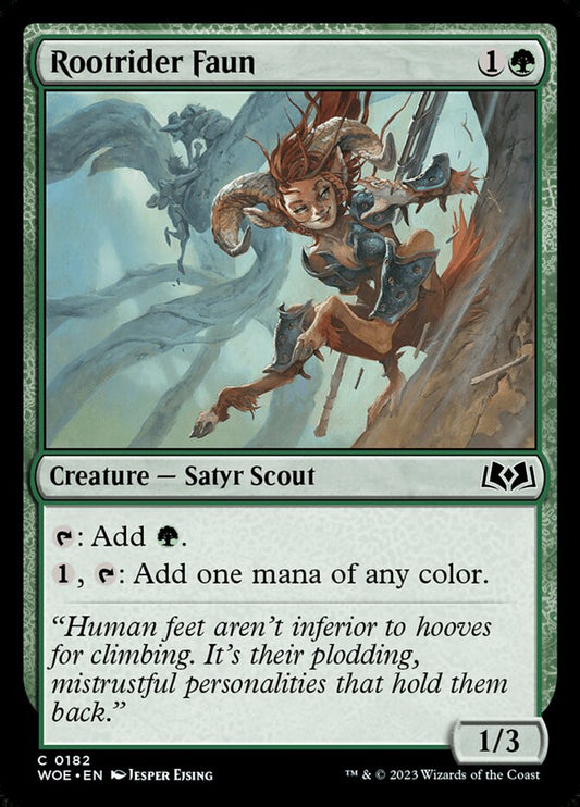 This Is An Image Of The Magic The Gathering Card Rootrider Faun From The Set Wilds of Eldraine - Designed By Artist Jesper Ejsing
