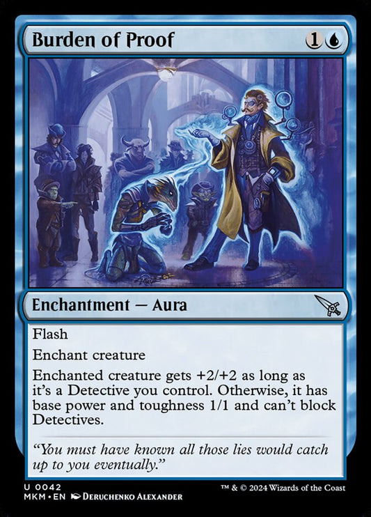 This Is An Image Of The Magic The Gathering Card Burden of Proof From The Set Murders at Karlov Manor - Designed By Artist Deruchenko Alexander