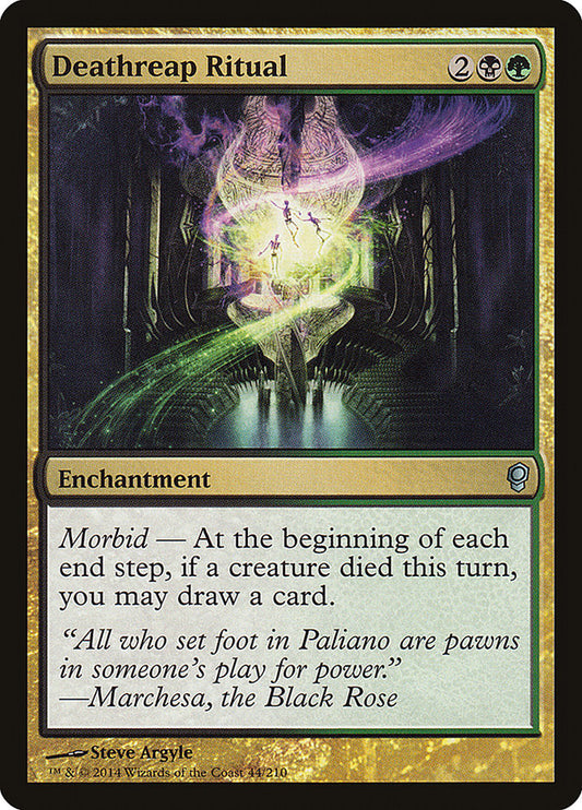This Is An Image Of The Magic The Gathering Card Deathreap Ritual From The Set Duskmourn: House of Horror Commander - Designed By Artist GodMachine