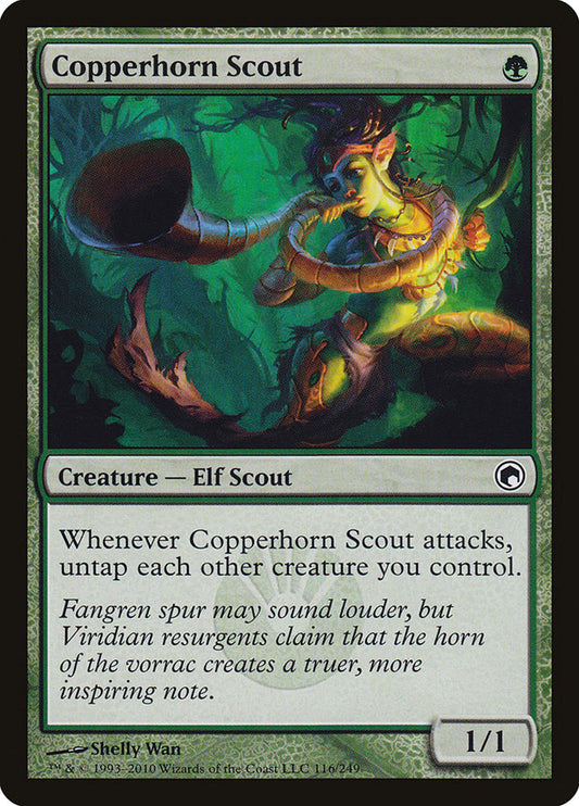This Is An Image Of The Magic The Gathering Card Copperhorn Scout From The Set Conspiracy: Take the Crown - Designed By Artist Shelly Wan