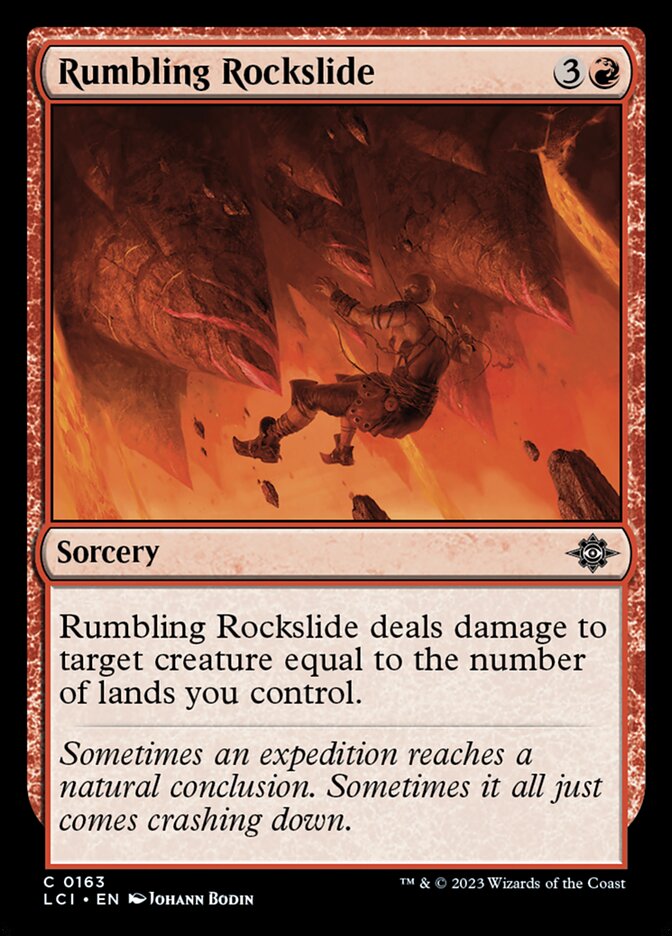 This Is An Image Of The Magic The Gathering Card Rumbling Rockslide From The Set The Lost Caverns of Ixalan - Designed By Artist Johann Bodin