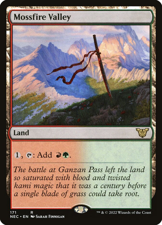 This Is An Image Of The Magic The Gathering Card Mossfire Valley From The Set Tarkir: Dragonstorm Commander - Designed By Artist John Avon