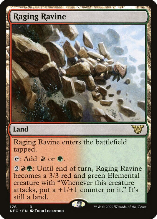 This Is An Image Of The Magic The Gathering Card Raging Ravine From The Set Commander Legends: Battle for Baldur's Gate - Designed By Artist Todd Lockwood