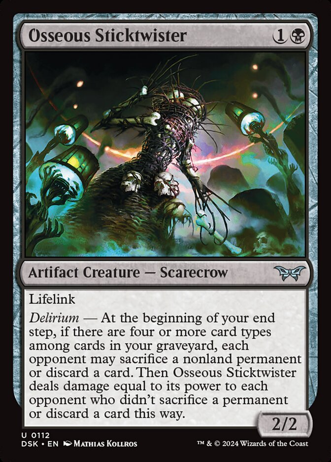 This Is An Image Of The Magic The Gathering Card Osseous Sticktwister From The Set Duskmourn: House of Horror - Designed By Artist Mathias Kollros