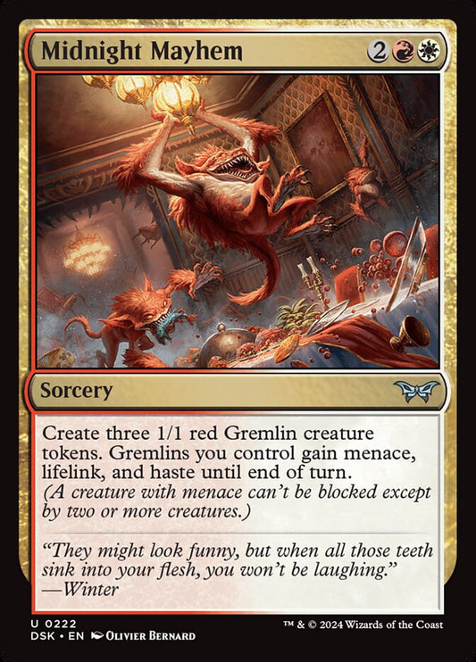 This Is An Image Of The Magic The Gathering Card Midnight Mayhem From The Set Duskmourn: House of Horror - Designed By Artist Olivier Bernard