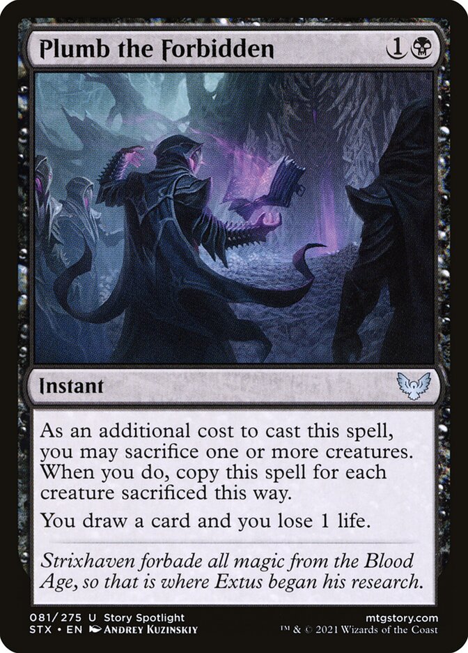 This Is An Image Of The Magic The Gathering Card Plumb the Forbidden From The Set Strixhaven: School of Mages - Designed By Artist Andrey Kuzinskiy