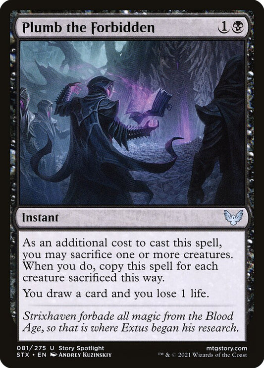 This Is An Image Of The Magic The Gathering Card Plumb the Forbidden From The Set Strixhaven: School of Mages - Designed By Artist Andrey Kuzinskiy