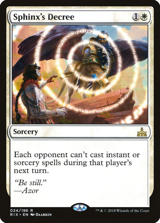 This Is An Image Of The Magic The Gathering Card Sphinx's Decree From The Set Rivals of Ixalan - Designed By Artist Daarken