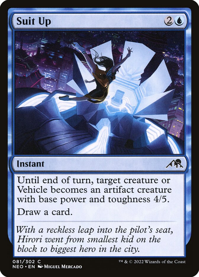This Is An Image Of The Magic The Gathering Card Suit Up From The Set Kamigawa: Neon Dynasty - Designed By Artist Miguel Mercado