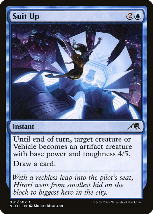 This Is An Image Of The Magic The Gathering Card Suit Up From The Set Kamigawa: Neon Dynasty - Designed By Artist Miguel Mercado