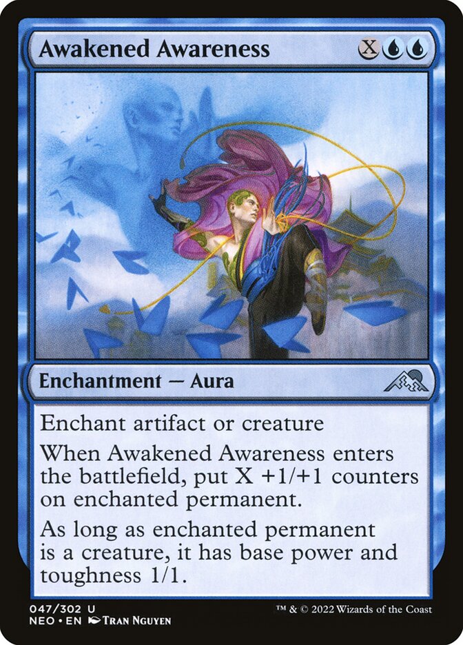 This Is An Image Of The Magic The Gathering Card Awakened Awareness From The Set Kamigawa: Neon Dynasty - Designed By Artist Tran Nguyen