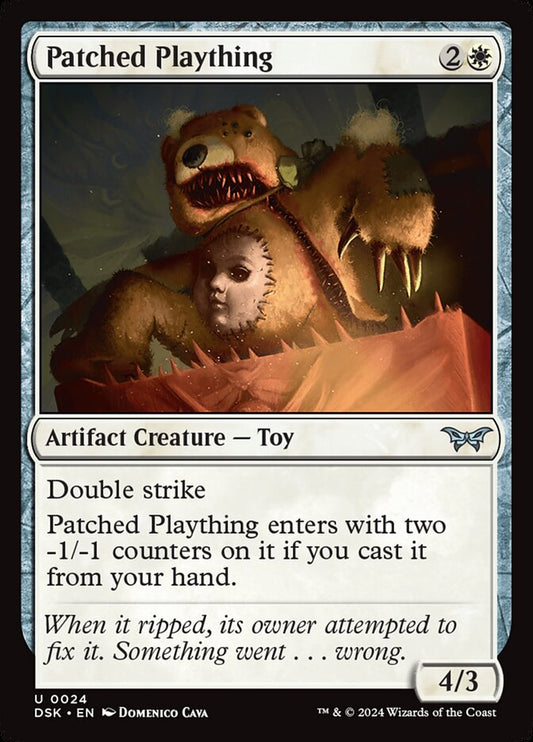This Is An Image Of The Magic The Gathering Card Patched Plaything From The Set Duskmourn: House of Horror - Designed By Artist Domenico Cava