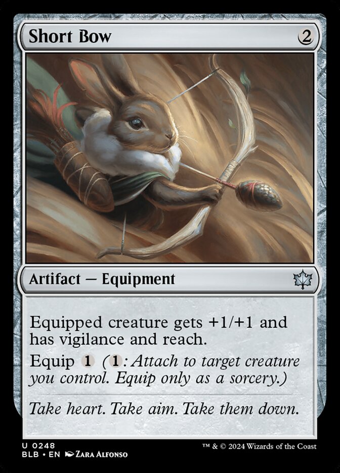 This Is An Image Of The Magic The Gathering Card Short Bow From The Set Bloomburrow - Designed By Artist Zara Alfonso