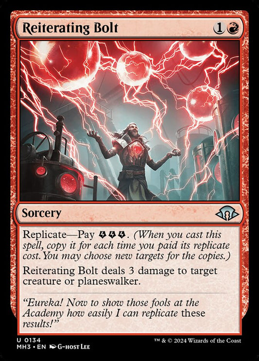 This Is An Image Of The Magic The Gathering Card Reiterating Bolt From The Set Modern Horizons 3 - Designed By Artist G-host Lee