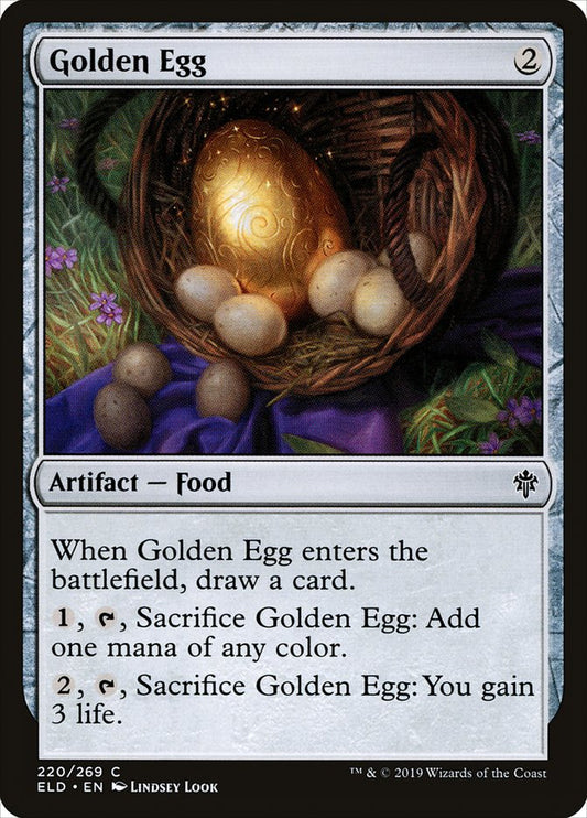 This Is An Image Of The Magic The Gathering Card Golden Egg From The Set Throne of Eldraine - Designed By Artist Lindsey Look