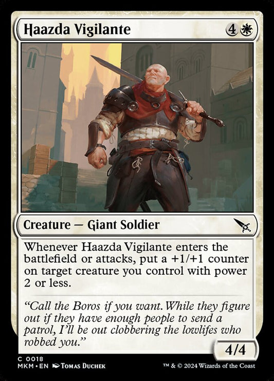 This Is An Image Of The Magic The Gathering Card Haazda Vigilante From The Set Murders at Karlov Manor - Designed By Artist Tomas Duchek