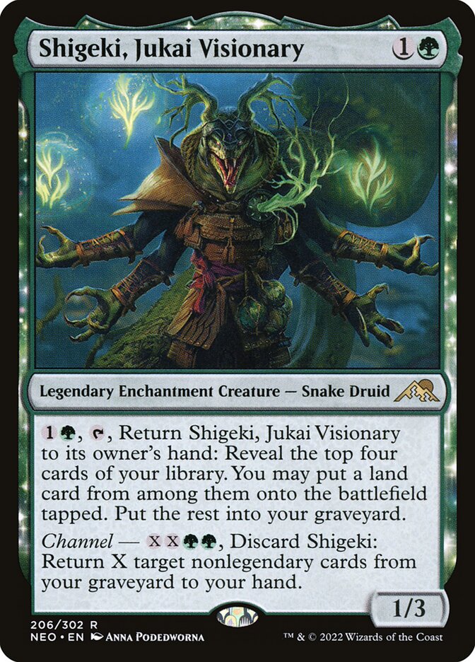 This Is An Image Of The Magic The Gathering Card Shigeki, Jukai Visionary From The Set Tarkir: Dragonstorm Commander - Designed By Artist Anna Podedworna