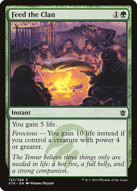 This Is An Image Of The Magic The Gathering Card Feed the Clan From The Set Khans of Tarkir - Designed By Artist Winona Nelson