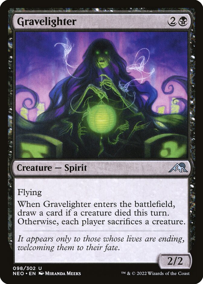 This Is An Image Of The Magic The Gathering Card Gravelighter From The Set Kamigawa: Neon Dynasty - Designed By Artist Miranda Meeks