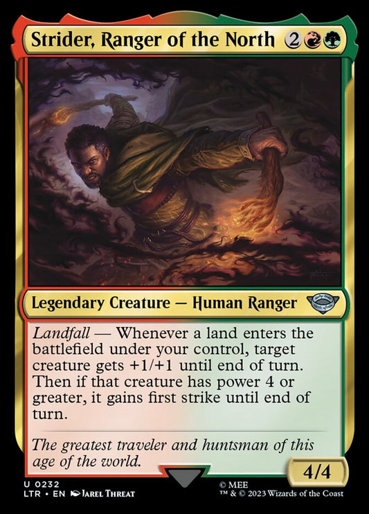 This Is An Image Of The Magic The Gathering Card Strider, Ranger of the North From The Set The Lord of the Rings: Tales of Middle-earth - Designed By Artist Jarel Threat