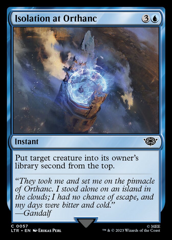This Is An Image Of The Magic The Gathering Card Isolation at Orthanc From The Set The Lord of the Rings: Tales of Middle-earth - Designed By Artist Erikas Perl