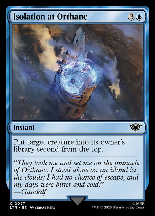 This Is An Image Of The Magic The Gathering Card Isolation at Orthanc From The Set The Lord of the Rings: Tales of Middle-earth - Designed By Artist Erikas Perl