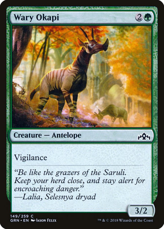 This Is An Image Of The Magic The Gathering Card Wary Okapi From The Set Guilds of Ravnica - Designed By Artist Jason Felix