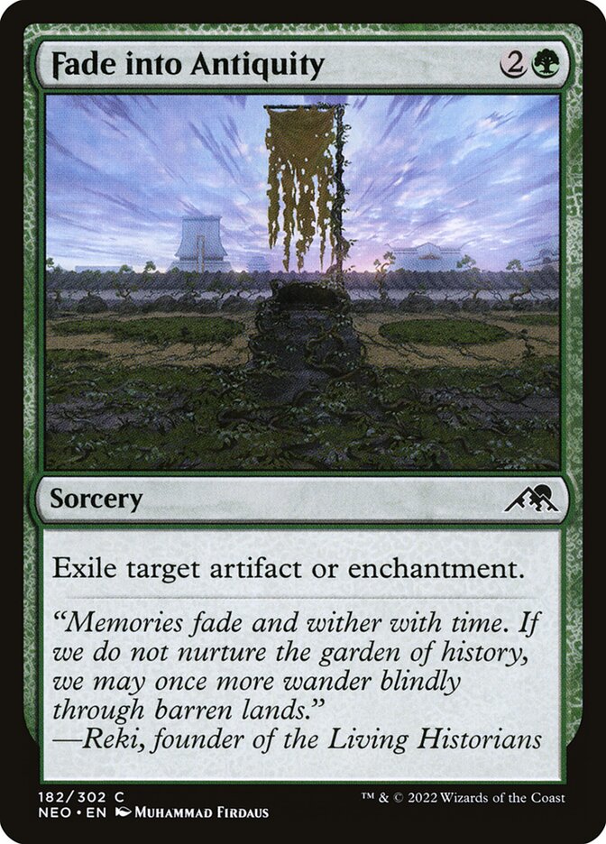 This Is An Image Of The Magic The Gathering Card Fade into Antiquity From The Set Kamigawa: Neon Dynasty - Designed By Artist Muhammad Firdaus