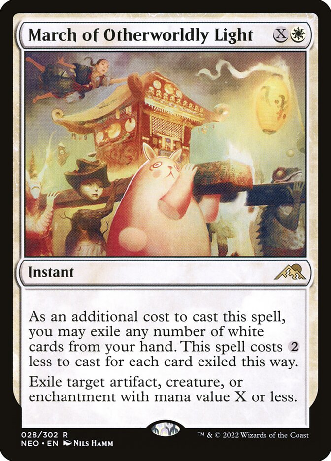 This Is An Image Of The Magic The Gathering Card March of Otherworldly Light From The Set Kamigawa: Neon Dynasty - Designed By Artist Nils Hamm