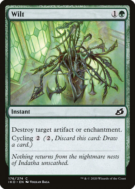This Is An Image Of The Magic The Gathering Card Wilt From The Set Ikoria: Lair of Behemoths - Designed By Artist Volkan Baǵa