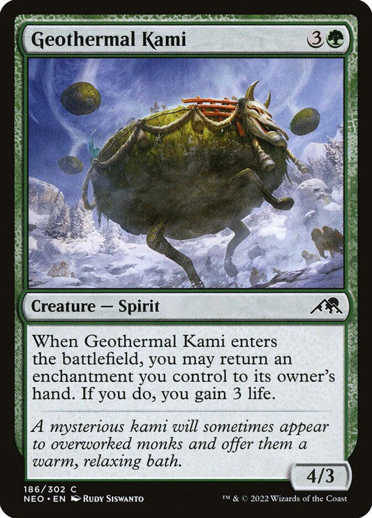 This Is An Image Of The Magic The Gathering Card Geothermal Kami From The Set Kamigawa: Neon Dynasty - Designed By Artist Rudy Siswanto