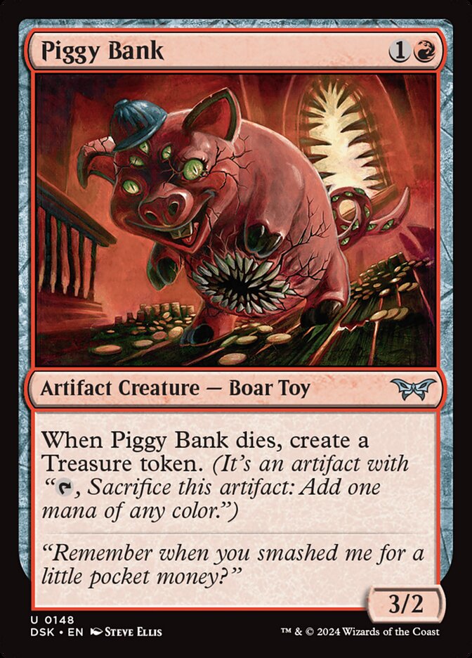 This Is An Image Of The Magic The Gathering Card Piggy Bank From The Set Duskmourn: House of Horror - Designed By Artist Steve Ellis