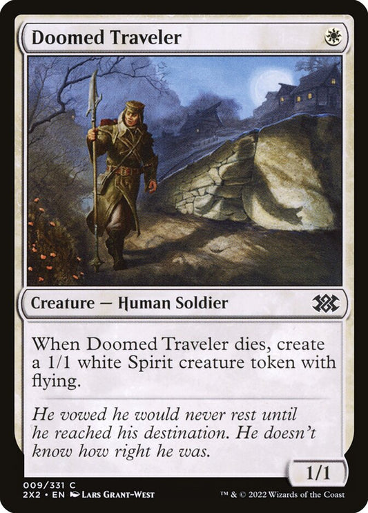 This Is An Image Of The Magic The Gathering Card Doomed Traveler From The Set Ravnica: Clue Edition - Designed By Artist Lars Grant-West