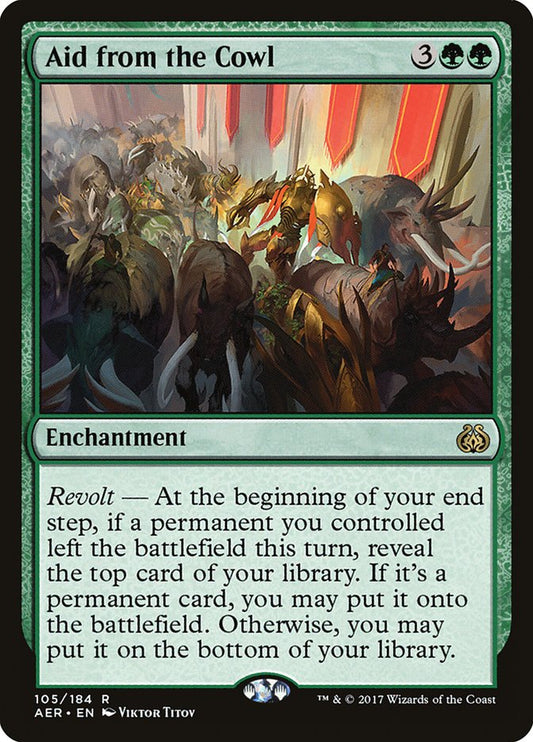 This Is An Image Of The Magic The Gathering Card Aid from the Cowl From The Set March of the Machine Commander - Designed By Artist Viktor Titov
