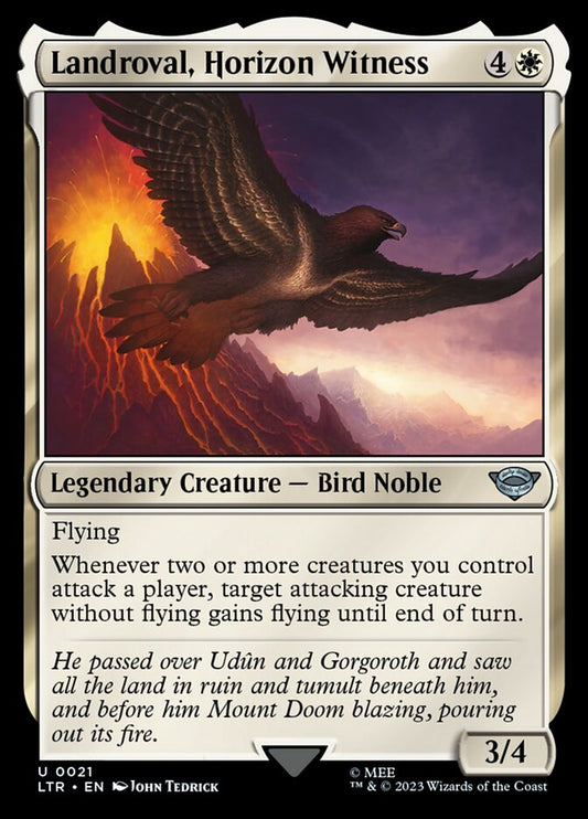 This Is An Image Of The Magic The Gathering Card Landroval, Horizon Witness From The Set The Lord of the Rings: Tales of Middle-earth - Designed By Artist John Tedrick