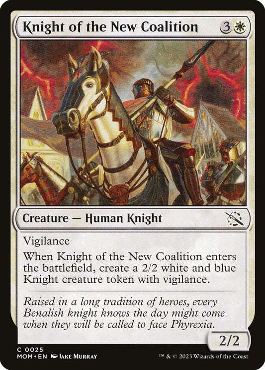 This Is An Image Of The Magic The Gathering Card Knight of the New Coalition From The Set March of the Machine - Designed By Artist Jake Murray
