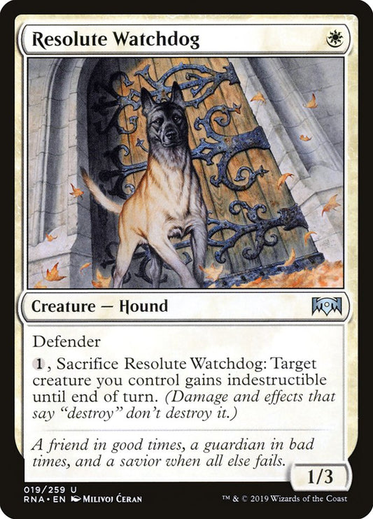 This Is An Image Of The Magic The Gathering Card Resolute Watchdog From The Set Ravnica Allegiance - Designed By Artist Milivoj Ćeran
