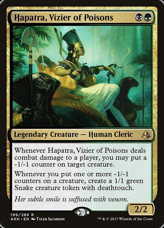 This Is An Image Of The Magic The Gathering Card Hapatra, Vizier of Poisons From The Set Amonkhet - Designed By Artist Tyler Jacobson