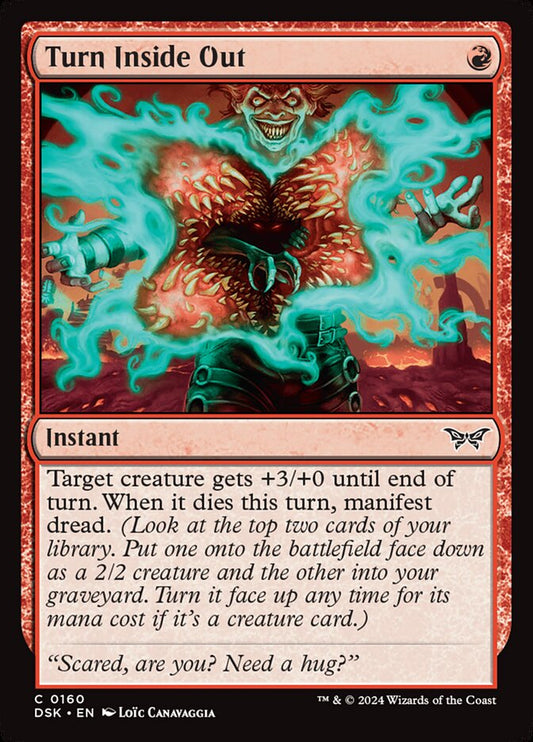 This Is An Image Of The Magic The Gathering Card Turn Inside Out From The Set Duskmourn: House of Horror - Designed By Artist Loïc Canavaggia